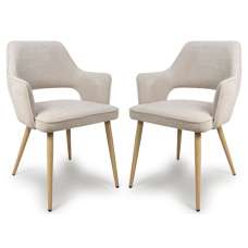 Eureka Natural Fabric Dining Chairs With Oak Legs In Pair - UK