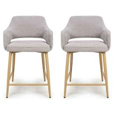 Eureka Pewter Fabric Counter Bar Chairs with Oak Legs in Pair - UK