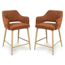Eureka Rust Fabric Counter Bar Chairs with Oak Legs in Pair - UK