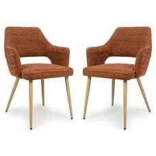 Eureka Rust Fabric Dining Chairs with Oak Legs in Pair - UK
