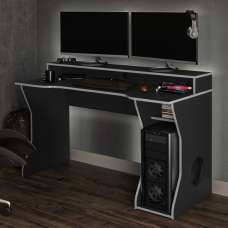 Eureka Wooden Gaming Desk In Black And Silver - UK