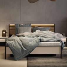 Eureka Wooden Ottoman Super King Size Bed In Beige And LED - UK