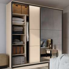 Eureka Wooden Wardrobe With 2 Sliding Doors In Beige And LED - UK