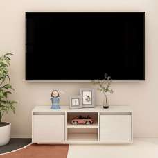 Eurus Solid Pinewood TV Stand With 2 Doors In White - UK