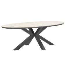 Ezra Small Wooden Oval Garden Dining Table In Light Brown - UK