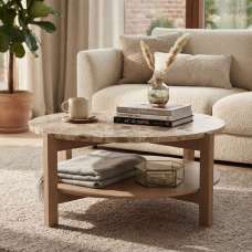 Evandro Matt Latte Brown Lacquered Marble Top Coffee Table with White Oak Base - UK