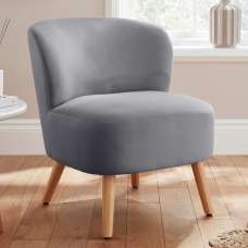 Evans Velvet Accent Chair With Wooden Legs In Grey - UK