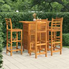 Evaril Garden Acacia Wood Bar Table with 4 High Stools in Brown - UK