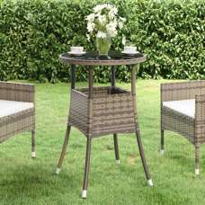 Exa Glass Top Garden Bistro Table Round In Grey Poly Rattan - UK