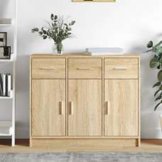 Exeter Wooden Sideboard With 3 Doors 3 Drawers In Sonoma Oak - UK