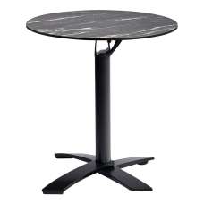 Extro 60cm Round Black Marble Effect Textured Flip Top Dining Table with Sabre Deluxe Base - UK