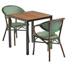Extro Black Outdoor Wooden Dining Table With 2 Pearl Green Chairs - UK