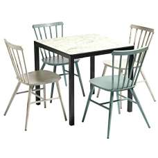 Extro Carrara Marble Top Dining Table With 4 Selden White Blue Chairs - UK
