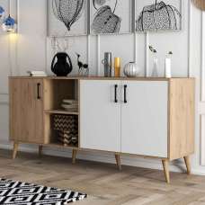Exxen Wooden Sideboard with 3 Doors in White and Oak - UK