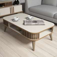 Eylul Wooden Coffee Table in Cream - UK