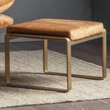 Fabian Velvet Footstool With Metal Frame In Ochre - UK
