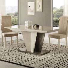 Fabio High Gloss Marble Effect Dining Table in Warm Grey and Dark Brown - UK