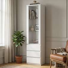 Felton Wooden Display Cabinet With 3 Drawers In White - UK