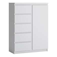 Felton Wooden Sideboard With 1 Door 5 Drawers In White - UK
