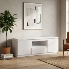 Felton Wooden Small TV Stand With 2 Doors 1 Drawer In White - UK