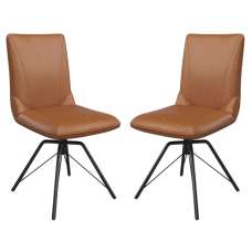 Fargo Tan Faux Leather Dining Chairs In Pair - UK