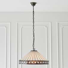 Fargo Tiffany Glass Pendant Light In Dark Bronze - UK