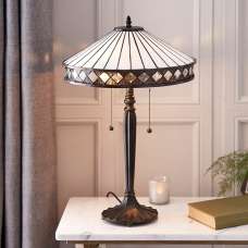 Fargo Tiffany Glass Shade Table Lamp In Satin Black - UK