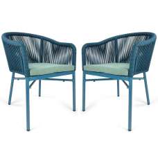 Faris Garden Blue Rattan Armchair With Cushion in Pair - UK
