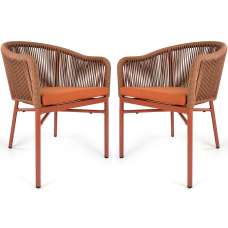 Faris Garden Orange Rattan Armchair With Cushion in Pair - UK