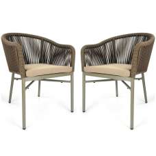 Faris Garden Taupe Rattan Armchair With Cushion in Pair - UK