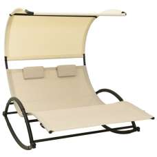 Faris Textilene Double Sun Lounger With Canopy In Cream - UK