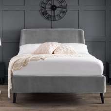Farren Velvet Double Bed With Curved Headboard In Grey - UK