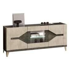 Fabio High Gloss Sideboard with 3 Doors in Warm Grey Marble Effect and LED - UK
