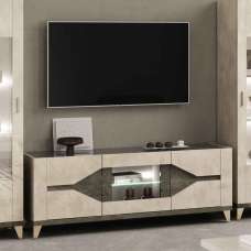 Fabio High Gloss TV Stand in Warm Grey Marble Effect and LED - UK