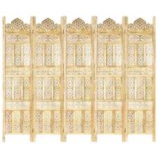 Fauci Mango Wood 5 Panels 200cm x 165cm Room Divider In Natural - UK