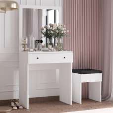 Felian Wooden Dressing Table Set With Mirror In White - UK