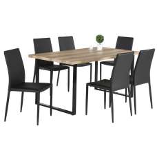 Felix Wooden Dining Table With 6 Black Chairs In Natural - UK
