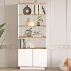 Felyn Wooden Bookcase with 2 Doors 4 Shelves in Atlantic Pine and White - UK