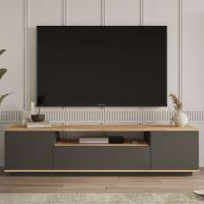 Felyn Wooden TV Stand with 3 Flap Doors in Atlantic Pine and Anthracite - UK