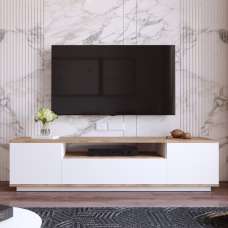 Felyn Wooden TV Stand with 3 Flap Doors in Atlantic Pine and White - UK
