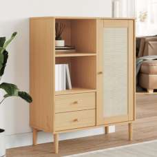 Fenland Wooden Highboard With 1 Door 2 Drawers In Brown - UK