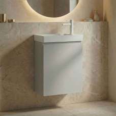 Ferla 400mm Wooden Wall Mounted Vanity Unit & Basin with 1 Door in Matte Cashmere - UK