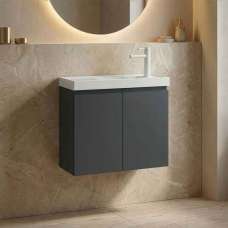 Ferla 600mm Wooden Wall Mounted Vanity Unit & Basin with 2 Doors in Matte Anthracite - UK