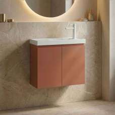 Ferla 600mm Wooden Wall Mounted Vanity Unit & Basin with 2 Doors in Matte Cinnamon - UK