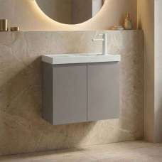 Ferla 600mm Wooden Wall Mounted Vanity Unit & Basin with 2 Doors in Matte Mink - UK