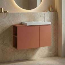 Ferla 800mm Wooden Wall Mounted Vanity Unit & Basin with 2 Doors in Matte Cinnamon - UK