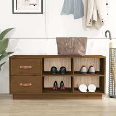 Ferrol Pinewood Shoe Storage Bench With 2 Drawers In Honey Brown - UK