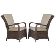 Fetsa Brown Rattan Garden Dining Chairs With Cushion In Pair - UK