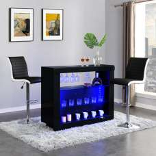Fiesta Black High Gloss Bar Table With 2 Ritz Black White Stools - UK