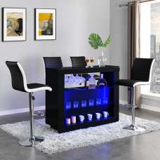 Fiesta Black High Gloss Bar Table With 4 Ritz Black White Stools - UK